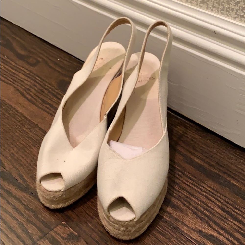 Woven white heels